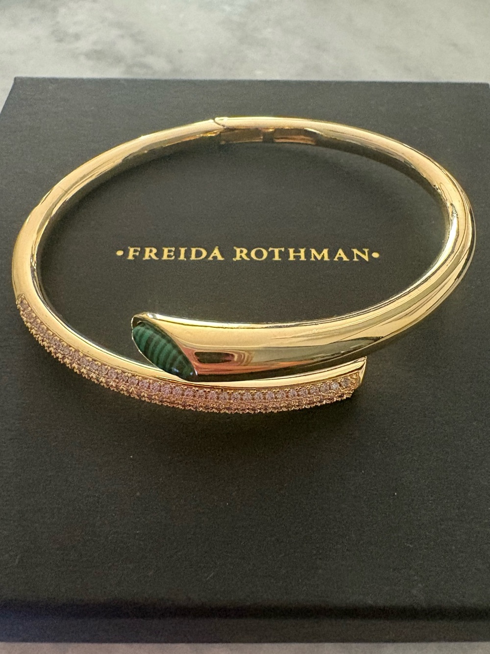 Freida Rothman Vault Gold-Tone Bracelet with Green Stone and Pavé